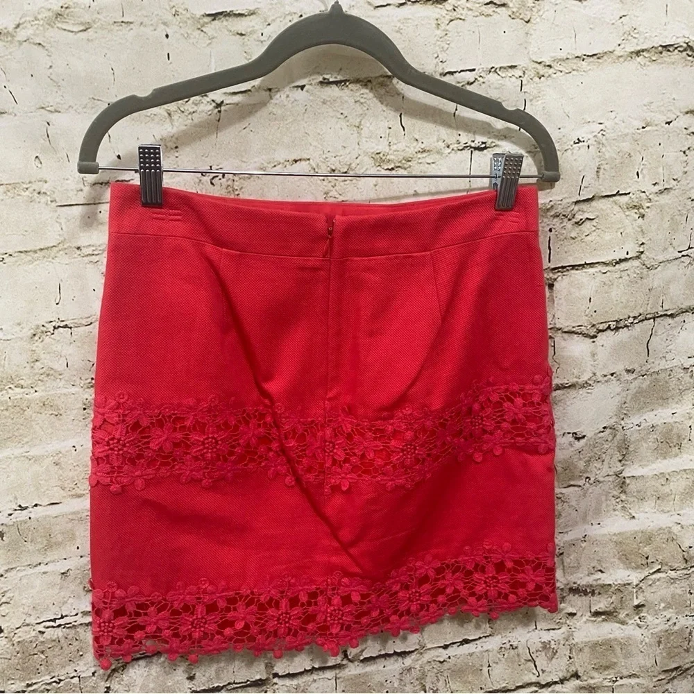 J Crew Red Scalloped Lace Floral Daisy Mini 100% Cotton Skirt